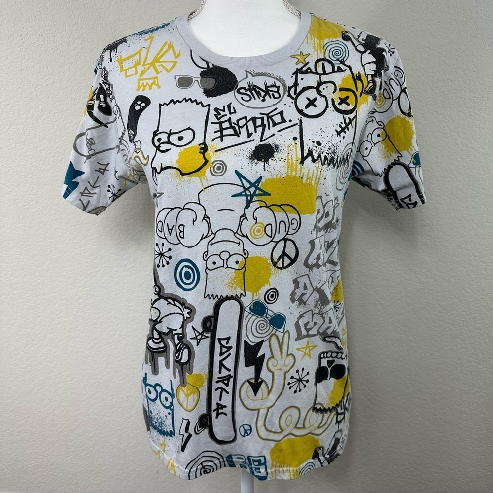 The Simpsons Shirt Unisex Small Cotton Graffiti Allover Wearable Art Multicolor